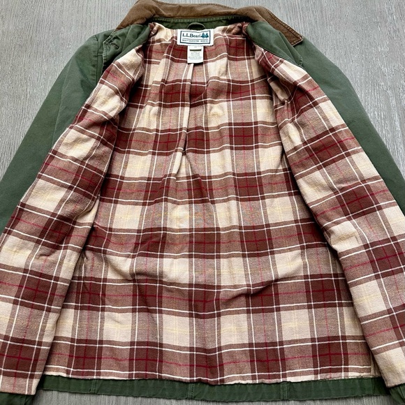 Vintage 90s L.L.Bean Womens Field Jacket Barn Coat Green Plaid Lined Corduroy M - Picture 3 of 9